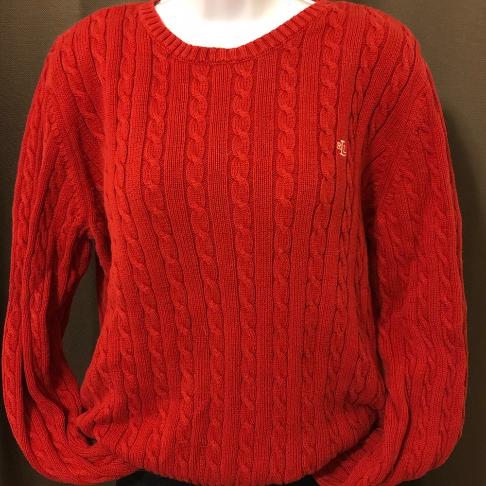 Ralph Lauren red cable knit sweater. L